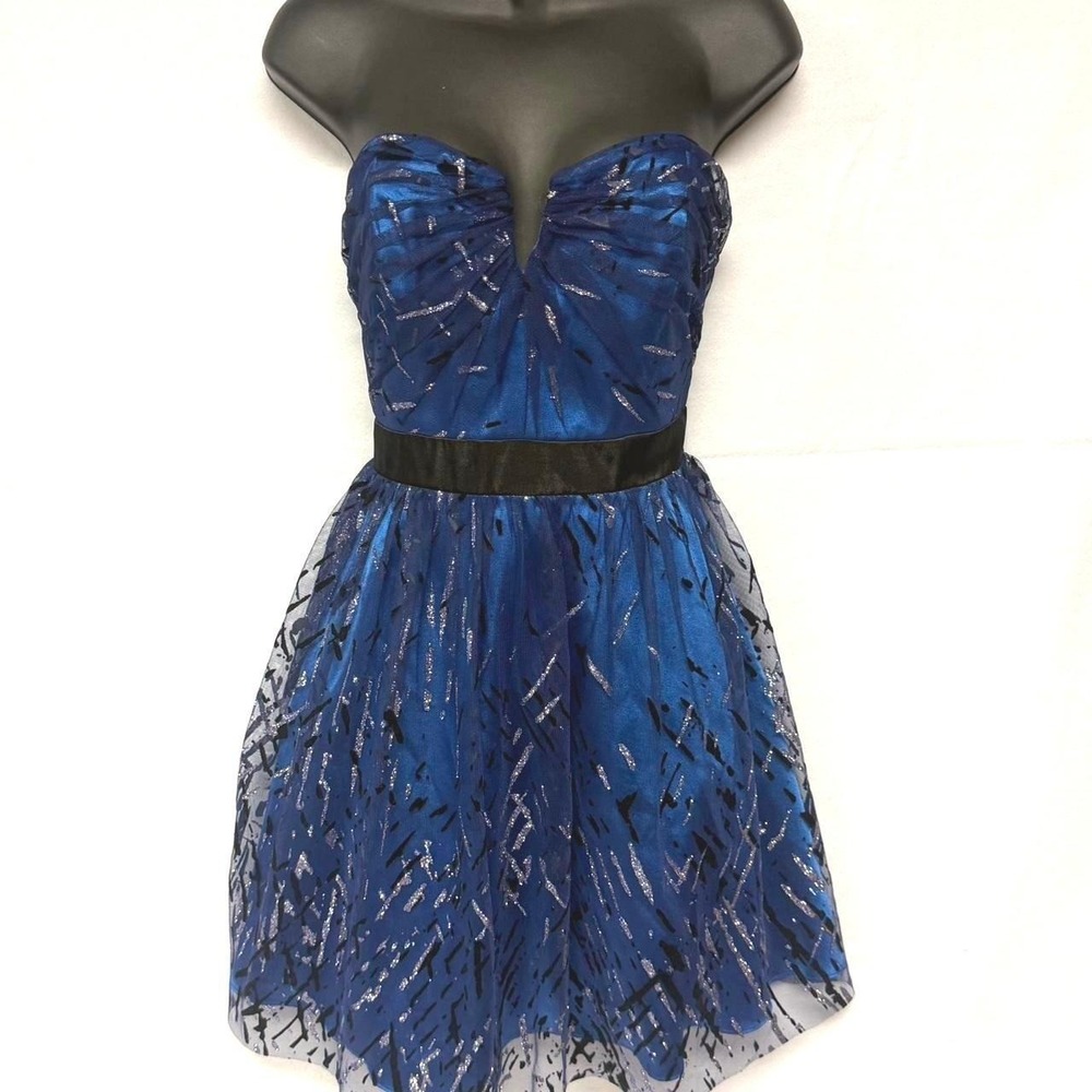 Vintage Hailey Logan Adrianna Papell Womens Blue Glitter Mesh Party Dress 11/12